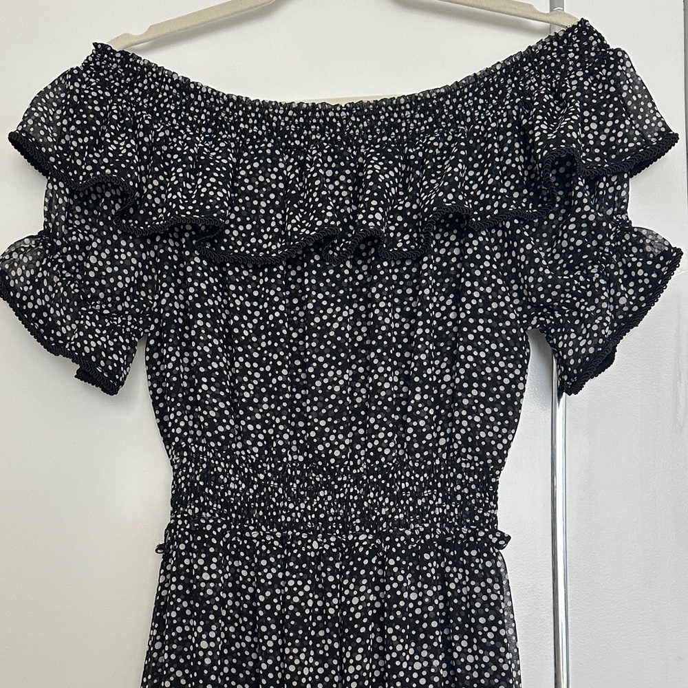 Misa Los Angeles Black Floral Ruffle Midi Dress, Size M
